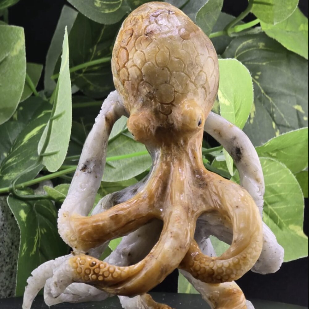 NATURAL AMAZON STONE CARVED OCTOPUS FREE STANDING SCULPTURE NWOT